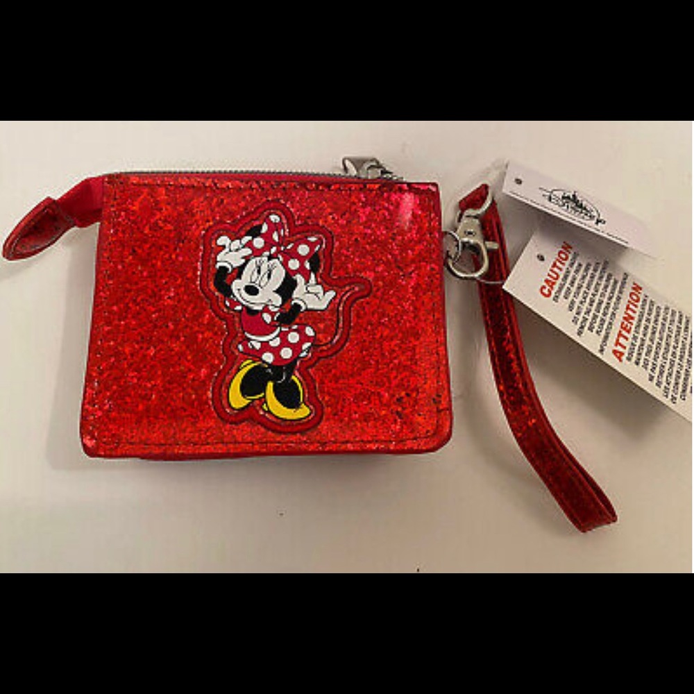 Disney Parks Exclusive Minnie Mouse Glitter Kids Wristlet Coin Purse Wallet NEW